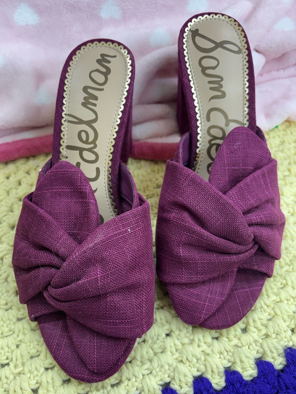 Sam Edelman purple linen material high heel shoes size 6.5